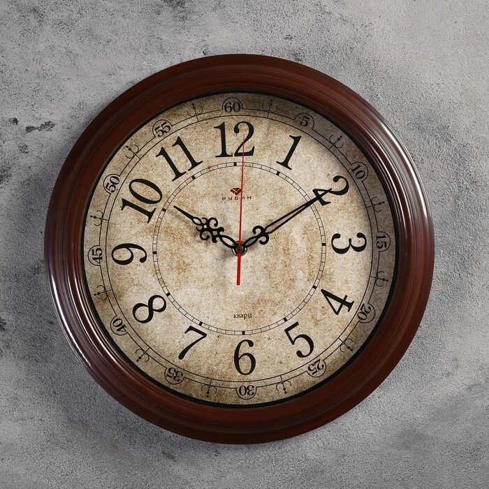 Часы настенные круглые "Классика ретро", 35 см, обод коричневый от компании Интернет-гипермаркет «MALL24» - фото 1