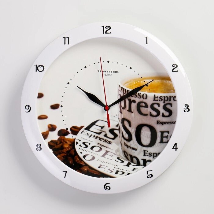 Часы настенные круглые "Кофе", белый обод, 29х29 см от компании Интернет-гипермаркет «MALL24» - фото 1