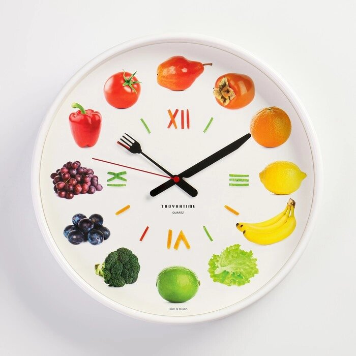 Часы настенные круглые "Овощи и фрукты", белый обод, 30х30 см , микс от компании Интернет-гипермаркет «MALL24» - фото 1