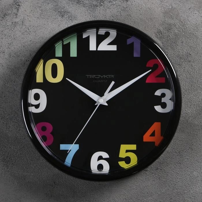 Часы настенные круглые "Радужные цифры", d=23 см, чёрные от компании Интернет-гипермаркет «MALL24» - фото 1