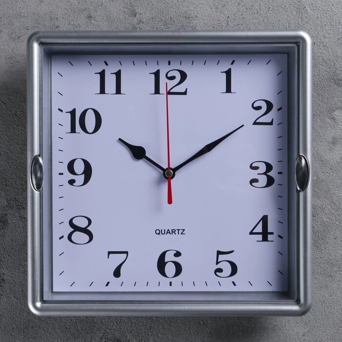 Часы настенные квадратные Steel, 23  23 см, рама серая, 2 держателя хром от компании Интернет-гипермаркет «MALL24» - фото 1