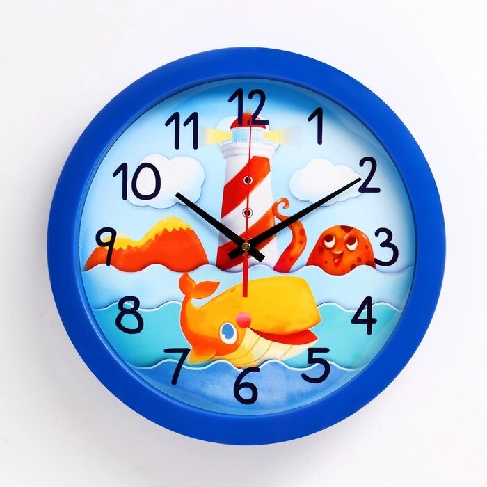 Часы настенные "Маяк и морские обитатели", синий обод, 28х28 см, микс от компании Интернет-гипермаркет «MALL24» - фото 1