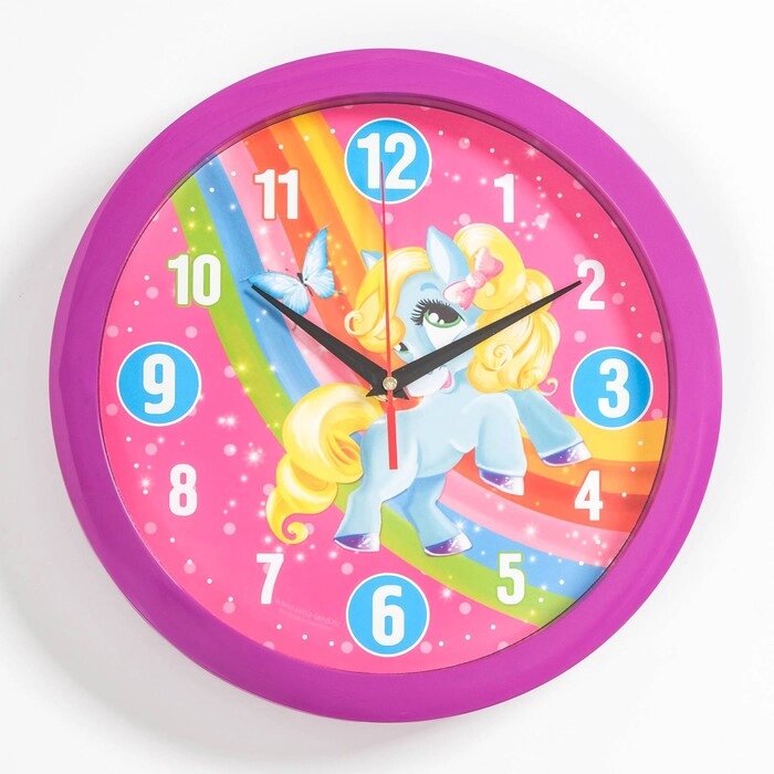Часы настенные "Пони" обод фиолетовый, 28х28 от компании Интернет-гипермаркет «MALL24» - фото 1