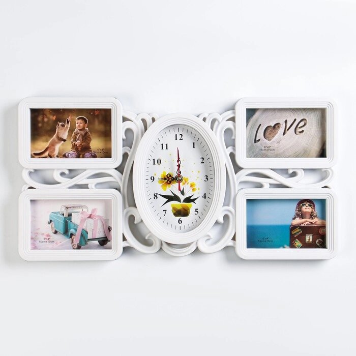 Часы настенные с фоторамками "Цветок", плавный ход, часы 15х21 см, 52х26х3 см от компании Интернет-гипермаркет «MALL24» - фото 1