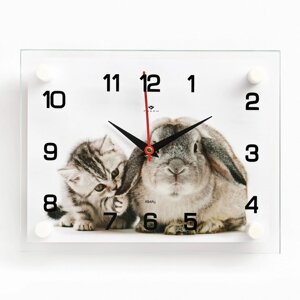 Часы настенные, серия: Интерьер, "Заяц и кот", 20 х 26 см