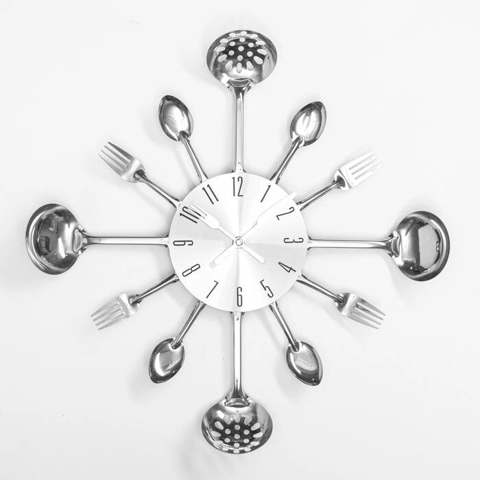 Часы настенные, серия: Кухня, "Вилки, ложки, поварешки", хром, d=42 см от компании Интернет-гипермаркет «MALL24» - фото 1