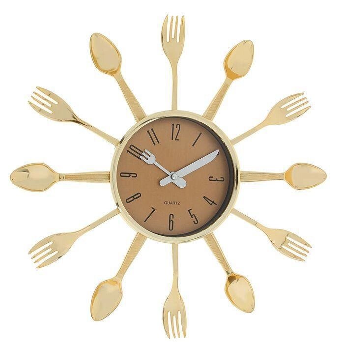 Часы настенные, серия: Кухня, "Вилки, ложки, поварешки", золото, d=33 см от компании Интернет-гипермаркет «MALL24» - фото 1