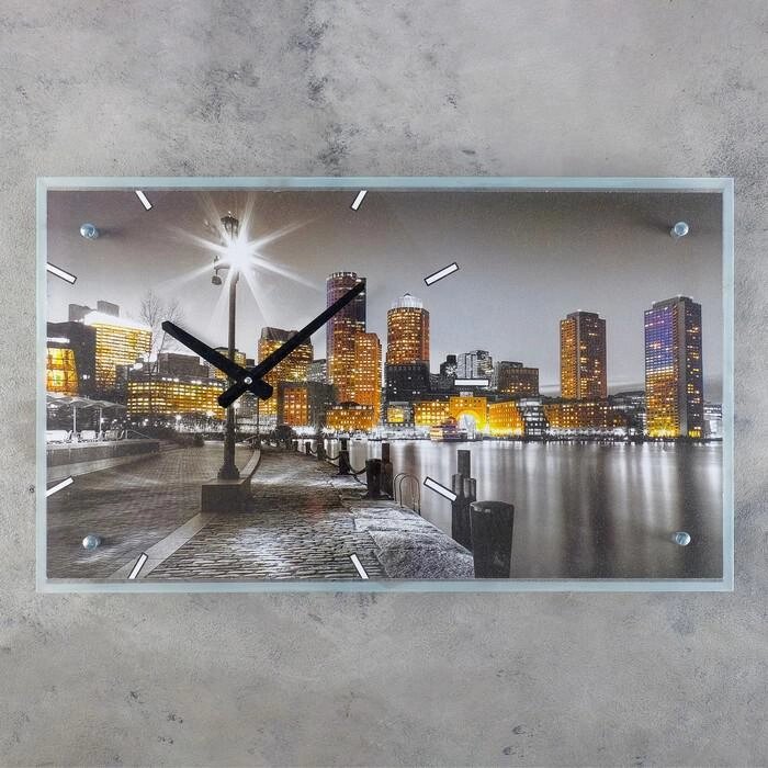 Часы настенный прямоугольные "ночной город", стекло, 35х60см, микс от компании Интернет-гипермаркет «MALL24» - фото 1