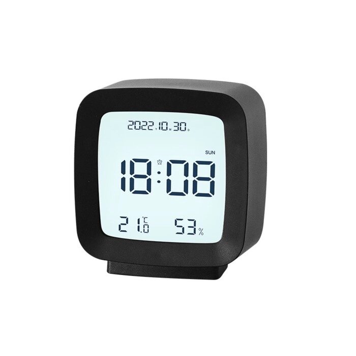 Часы настольные электронные: будильник, термометр, календарь, гигрометр, 7.8х8.3 см, черные от компании Интернет-гипермаркет «MALL24» - фото 1