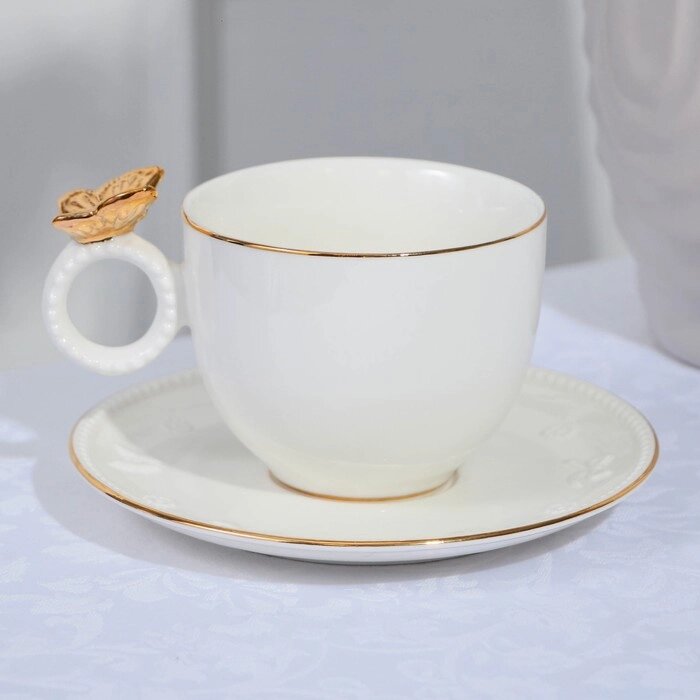 Чайная пара фарфоровая "Магдалена", чашка 200 мл, блюдце  14,5 см от компании Интернет-гипермаркет «MALL24» - фото 1