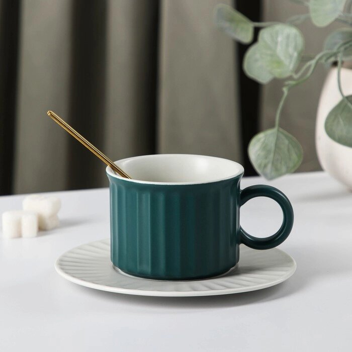 Чайная пара "Профитроль", чашка 200 мл, блюдце d=13,7 см, цвет зеленый/белый от компании Интернет-гипермаркет «MALL24» - фото 1