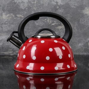 Чайник со свистком Доляна "Горошек", 2,8 л, цвет красный