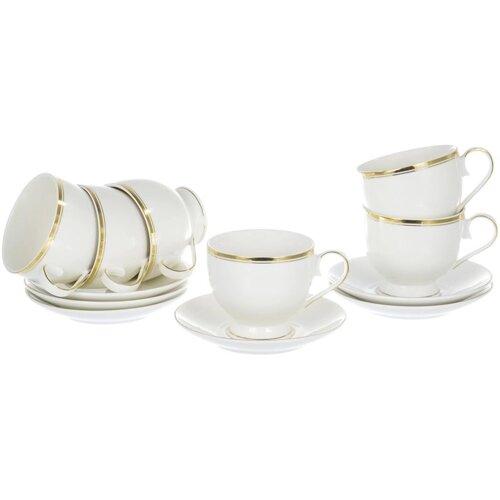 Чайный набор Balsford "Грация", 12 предметов, 6 персон, декор белый с золотом, 250 мл