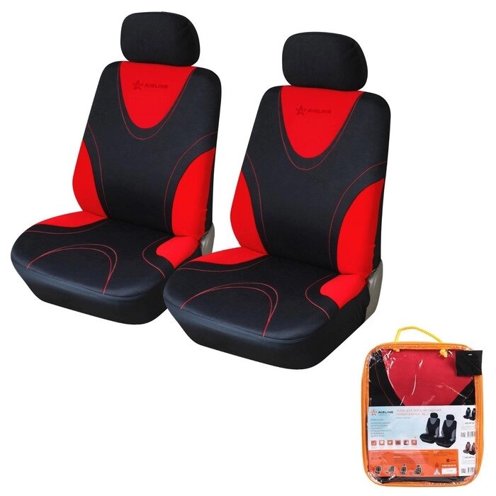 Чехлы для сидений универсальные RS-1, на передние сиденья, полиэстер, черный/красный от компании Интернет-гипермаркет «MALL24» - фото 1
