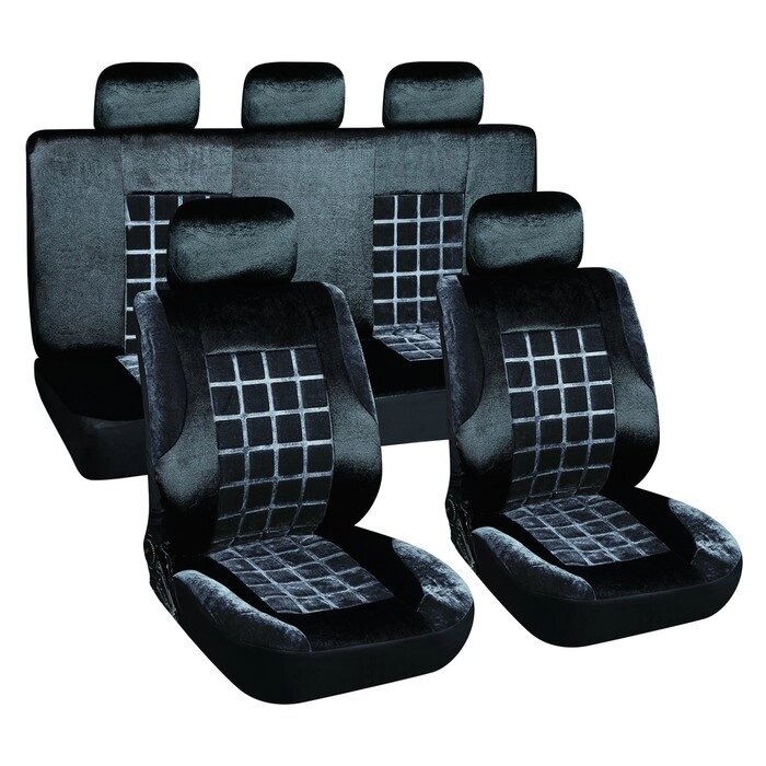 Чехлы на сиденья Skyway FORSAGE, вельвет, черно-серый, 9 предметов от компании Интернет-гипермаркет «MALL24» - фото 1