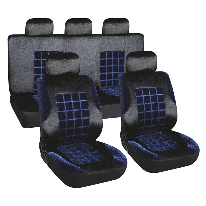 Чехлы на сиденья Skyway FORSAGE, вельвет, черно-синий, 9 предметов от компании Интернет-гипермаркет «MALL24» - фото 1