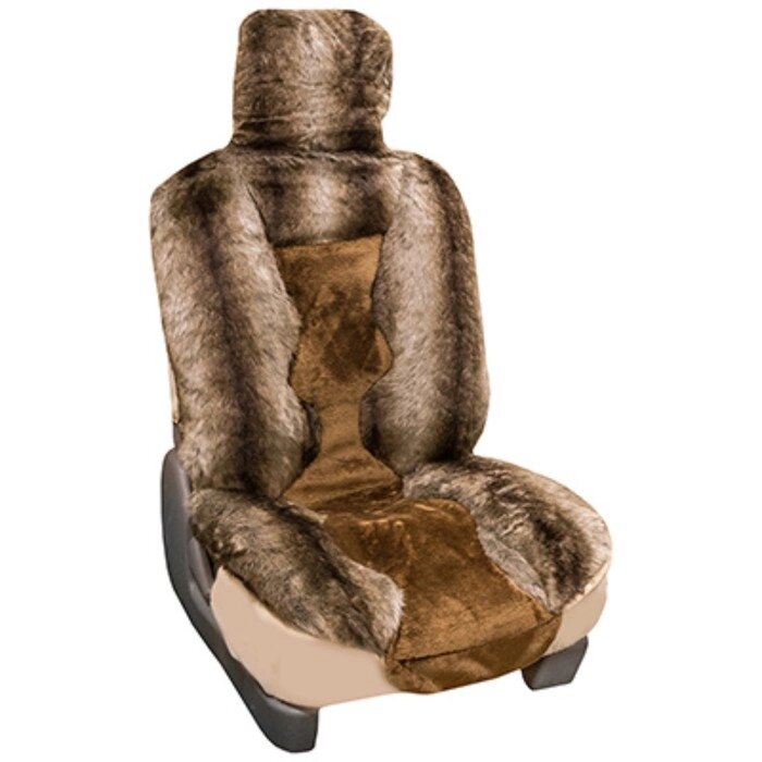 Чехлы сиденья меховые искусственные 2 предм. Skyway Arctic коричневый от компании Интернет-гипермаркет «MALL24» - фото 1