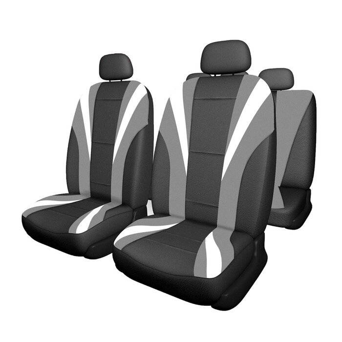 Чехлы сиденья Skyway Drive-3, экокожа, 11 предметов, черно-серый от компании Интернет-гипермаркет «MALL24» - фото 1