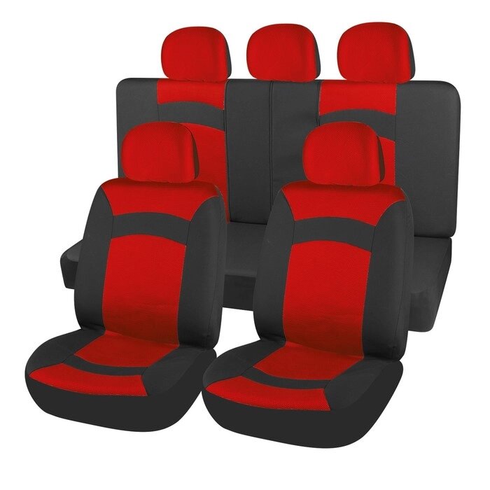 Чехлы сиденья Skyway SMART, полиэстер, 9 предметов, черно-красный от компании Интернет-гипермаркет «MALL24» - фото 1