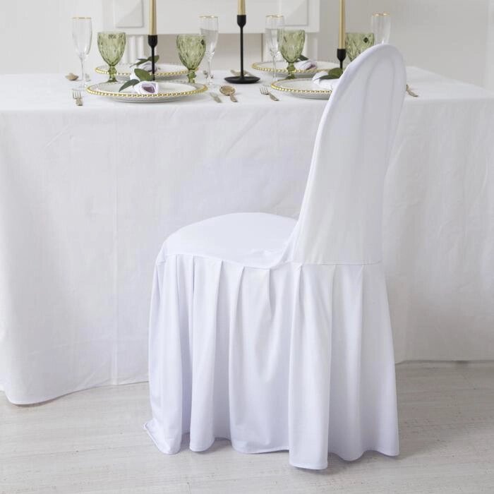Чехол на стул с оборкой, цв. белый, 90*40*40 см, 100% п/э от компании Интернет-гипермаркет «MALL24» - фото 1