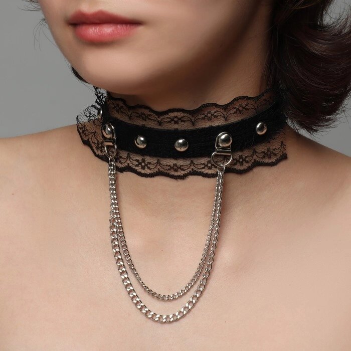 Чокер "Искушение" кружево с цепями, цвет чёрный в серебре от компании Интернет-гипермаркет «MALL24» - фото 1