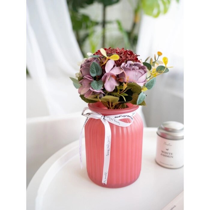 Цветочная композиция "Фантазия" в стеклянной вазе, 111125 см, цвет розовый от компании Интернет-гипермаркет «MALL24» - фото 1