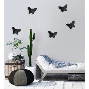 Декор настенный "Бабочки" 7,5 x 10,5 см, черный, набор 5 шт)