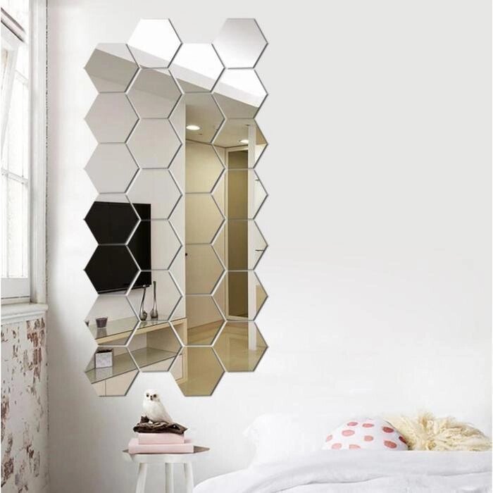 Декор настенный "Шестигранник", зеркальный, 12 элементов, 9 х 10 см, серебро от компании Интернет-гипермаркет «MALL24» - фото 1