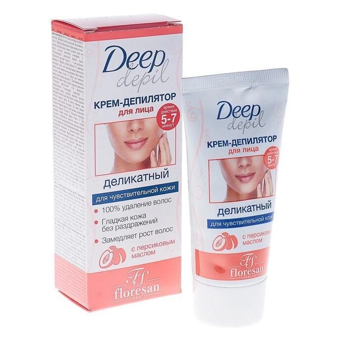 Деликатный крем-депилятор Deep Depil, для удаления волос на лице, с маслом персика, 50 мл от компании Интернет-гипермаркет «MALL24» - фото 1