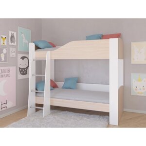Детская двухъярусная кровать "Астра 2", без ящика, цвет белый / дуб молочный