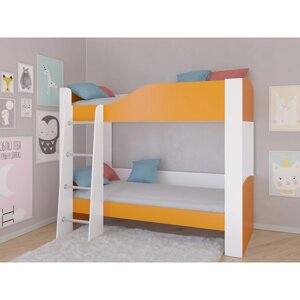 Детская двухъярусная кровать "Астра 2", без ящика, цвет белый / оранжевый