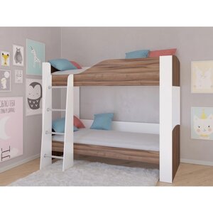 Детская двухъярусная кровать "Астра 2", без ящика, цвет белый / орех