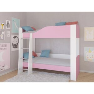 Детская двухъярусная кровать "Астра 2", без ящика, цвет белый / розовый