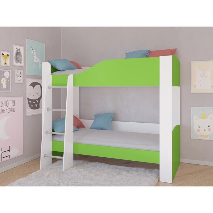 Детская двухъярусная кровать "Астра 2", без ящика, цвет белый / салатовый от компании Интернет-гипермаркет «MALL24» - фото 1