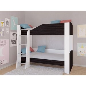 Детская двухъярусная кровать "Астра 2", без ящика, цвет белый / венге