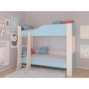 Детская двухъярусная кровать "Астра 2", без ящика, цвет дуб молочный / голубой