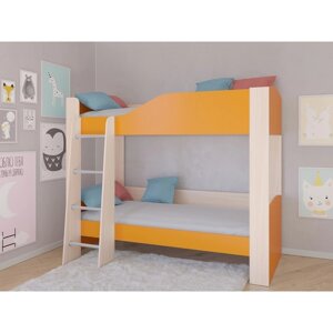 Детская двухъярусная кровать "Астра 2", без ящика, цвет дуб молочный / оранжевый
