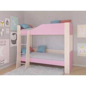 Детская двухъярусная кровать "Астра 2", без ящика, цвет дуб молочный / розовый