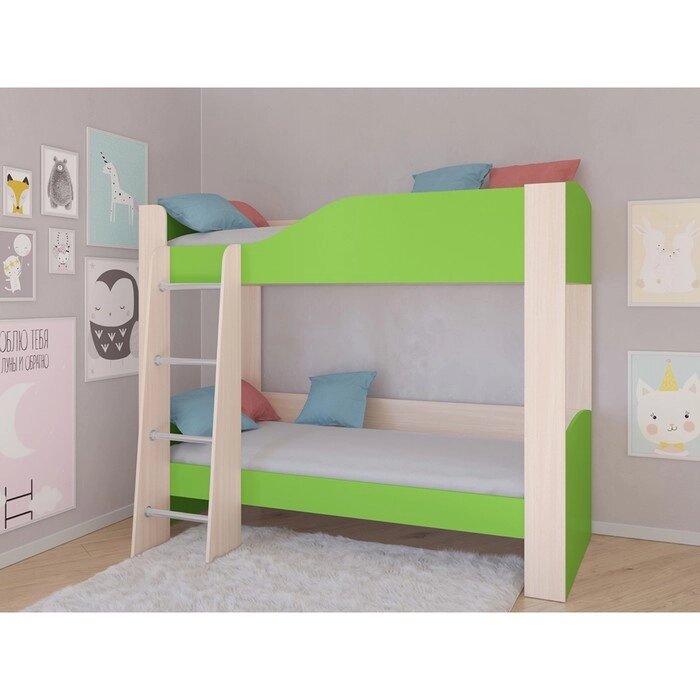 Детская двухъярусная кровать "Астра 2", без ящика, цвет дуб молочный / салатовый от компании Интернет-гипермаркет «MALL24» - фото 1