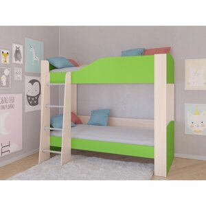 Детская двухъярусная кровать "Астра 2", без ящика, цвет дуб молочный / салатовый