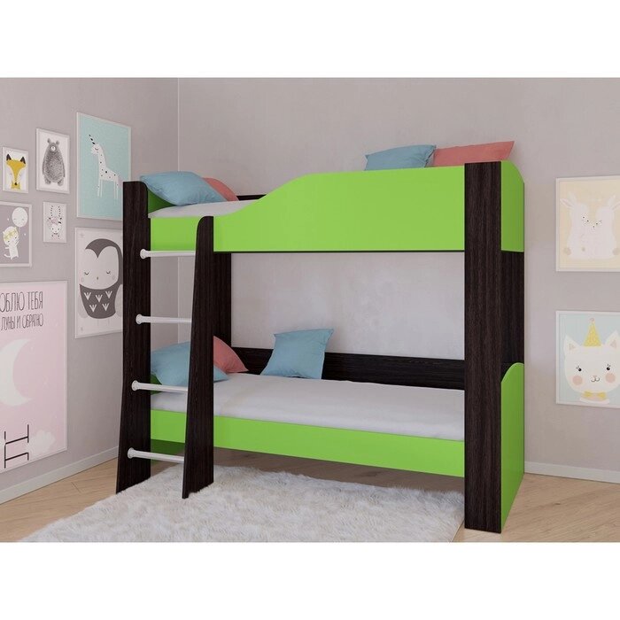 Детская двухъярусная кровать "Астра 2", без ящика, цвет венге / салатовый от компании Интернет-гипермаркет «MALL24» - фото 1