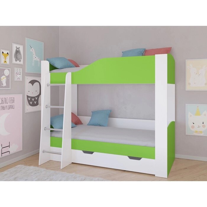 Детская двухъярусная кровать "Астра 2", цвет белый / салатовый от компании Интернет-гипермаркет «MALL24» - фото 1