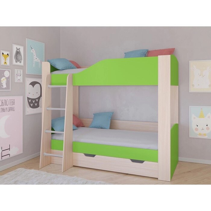 Детская двухъярусная кровать "Астра 2", цвет дуб молочный/салатовый от компании Интернет-гипермаркет «MALL24» - фото 1