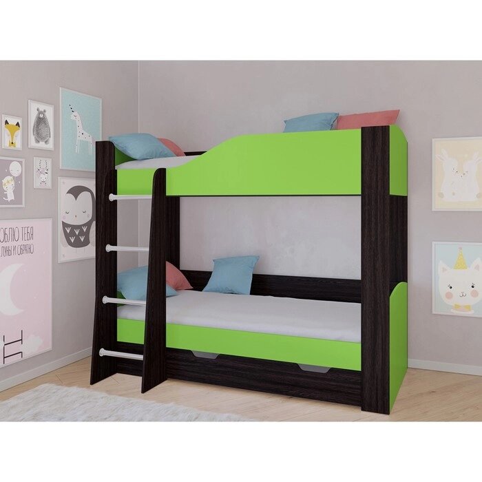 Детская двухъярусная кровать "Астра 2", цвет венге / салатовый от компании Интернет-гипермаркет «MALL24» - фото 1