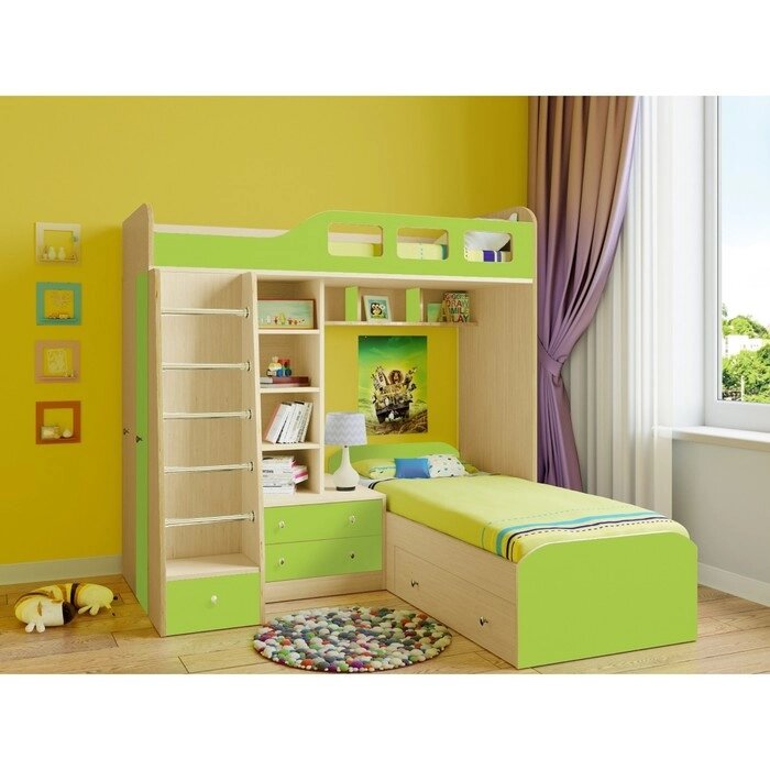 Детская двухъярусная кровать "Астра 4", цвет дуб молочный/салатовый от компании Интернет-гипермаркет «MALL24» - фото 1