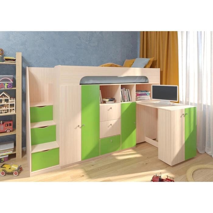 Детская кровать-чердак "Астра 11", цвет дуб молочный / салатовый от компании Интернет-гипермаркет «MALL24» - фото 1