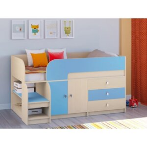 Детская кровать-чердак "Астра 9 V1", цвет дуб молочный/голубой
