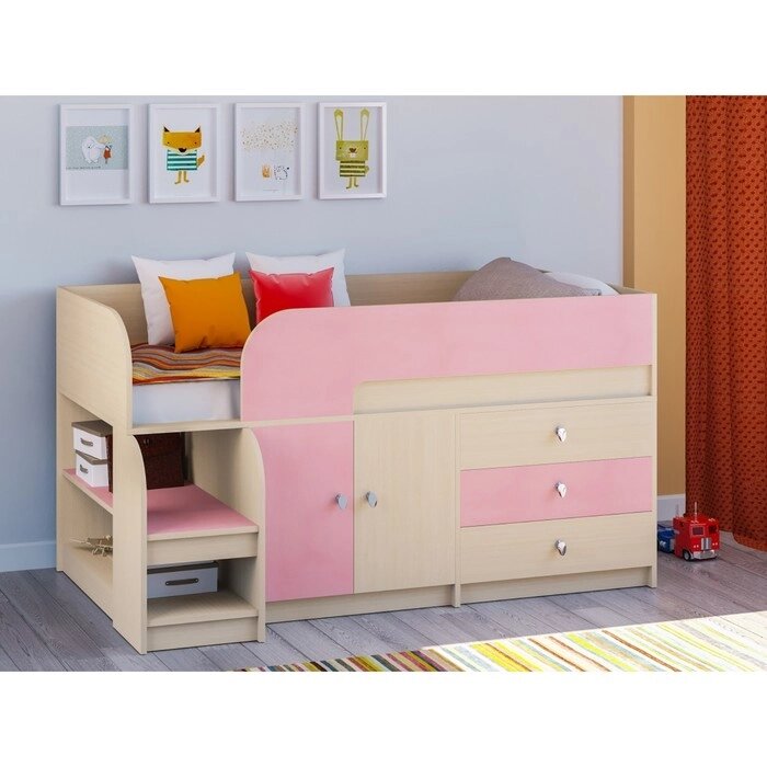 Детская кровать-чердак "Астра 9 V1", цвет дуб молочный/розовый от компании Интернет-гипермаркет «MALL24» - фото 1