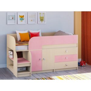 Детская кровать-чердак "Астра 9 V1", цвет дуб молочный/розовый