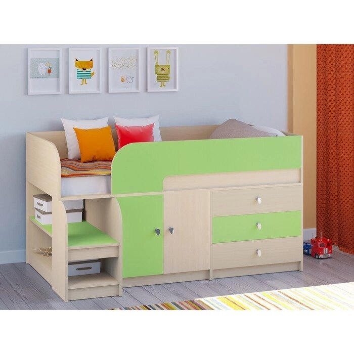 Детская кровать-чердак "Астра 9 V1", цвет дуб молочный/салатовый от компании Интернет-гипермаркет «MALL24» - фото 1